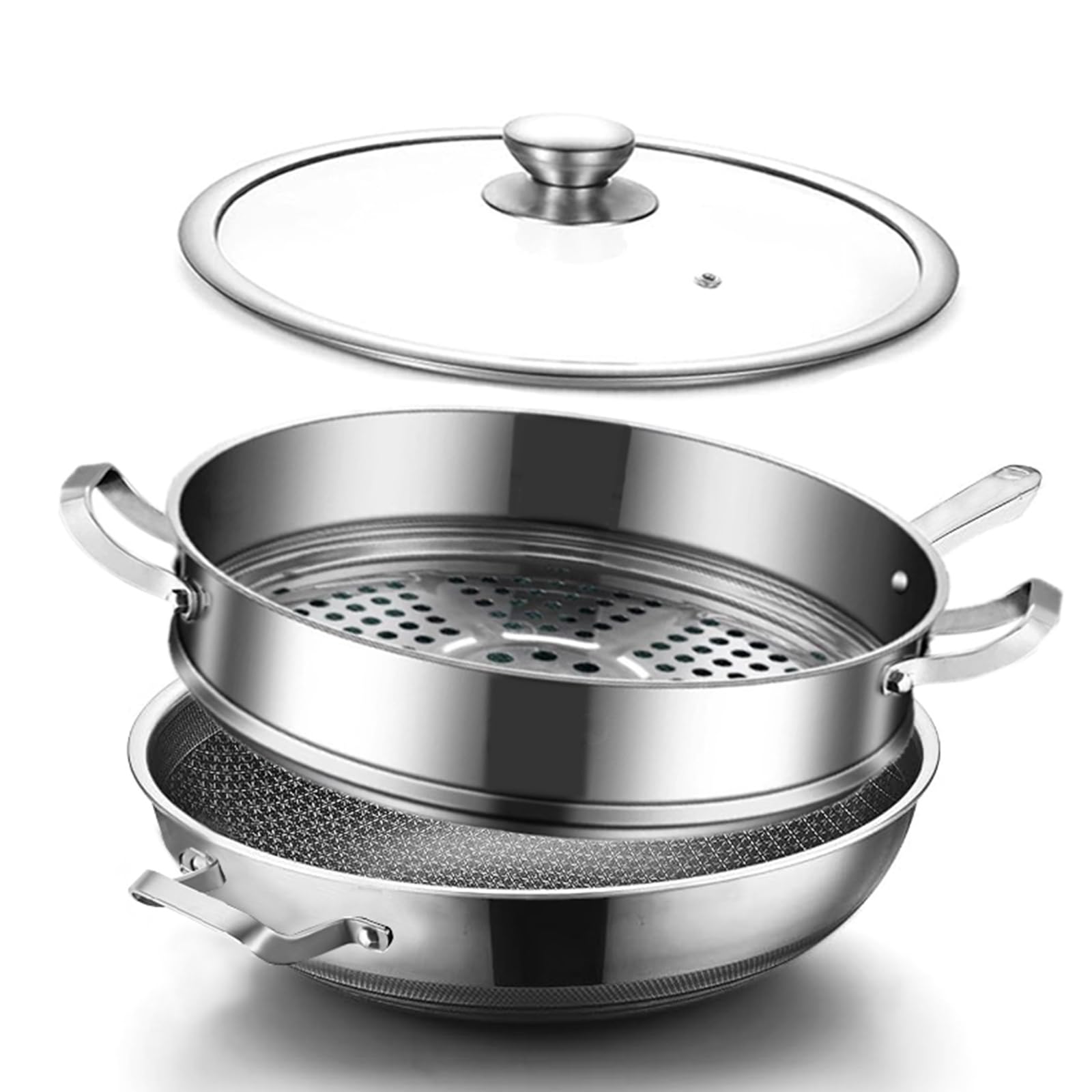 Toutrop 14 Inch Hybrid Stainless Steel Wok with Lid &amp; Steamer Basket,Nonstick Stir Fry Pan, PFOA-Free,Stay-Cool Handle,Works on Induction,Dishwasher &amp; Oven Safe