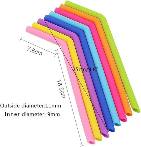 Miniatura 2 de AKOAK Pajitas de silicona reutilizables, sin BPA, extra largas, flexibles, curvas, para vasos de 30 a 20 onzasRticYeti, paquete de 8 + 2 cepillos