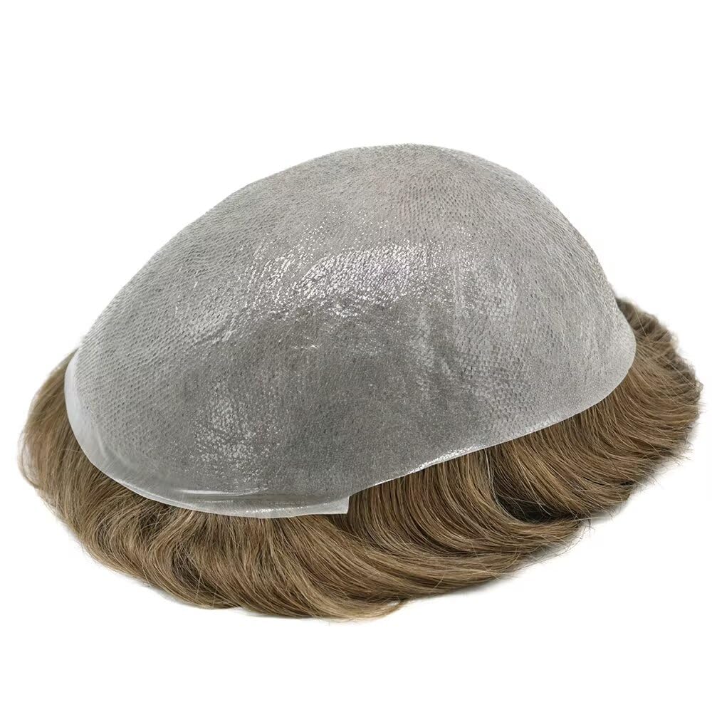 Thin Skin Mens Toupee Human Hair Replacement V-looped Men Hair Piece 0.04mm Invisible Toupee for Men Hair System 8X10-80% density#18 Medium Blonde