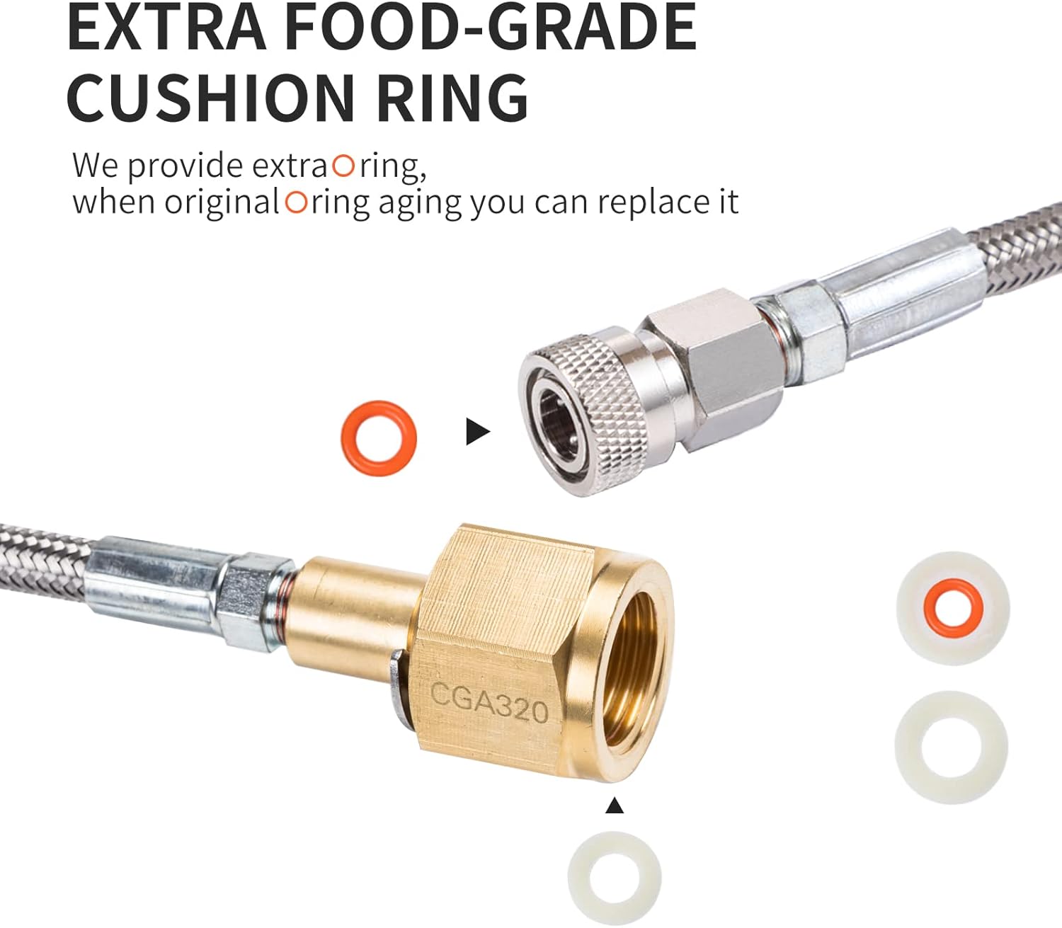 CO2 Tank CO2 Cylinder Direct Adapter with 60in Stainless Steel Hose, CGA320 to TR21-4 Carbonated Water Soda Maker Connector for Fizzi One Touch Jet Ninja Thirsti - Image 9