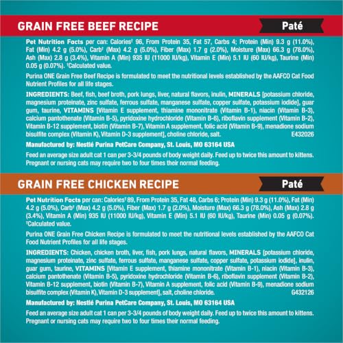 Purina ONE Grain Free Wet Cat Food Variety Pack, 24 Pack 3 oz Cans