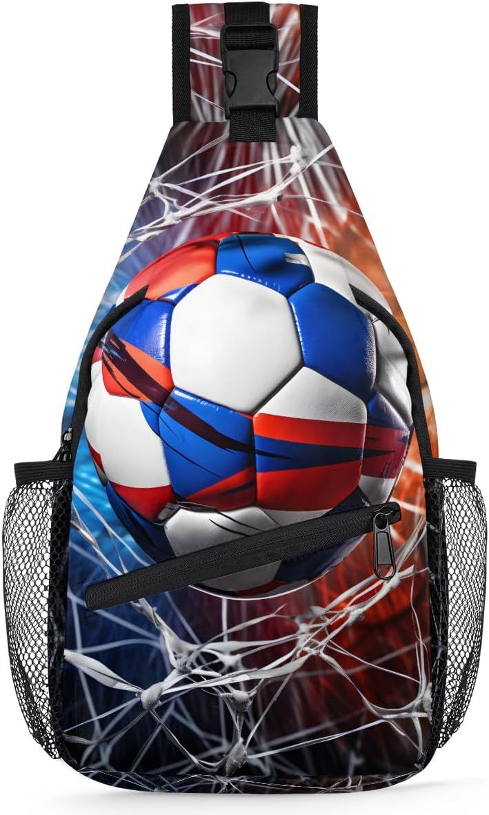 Soccer Lines Blue Red Sling Backpack for Women Men Waterproof Antitheft Chest Bag Lightweight Travel Crossbody Shoulder Bag for Shopping Outdoor Leisure Sports Mountaineering Riding