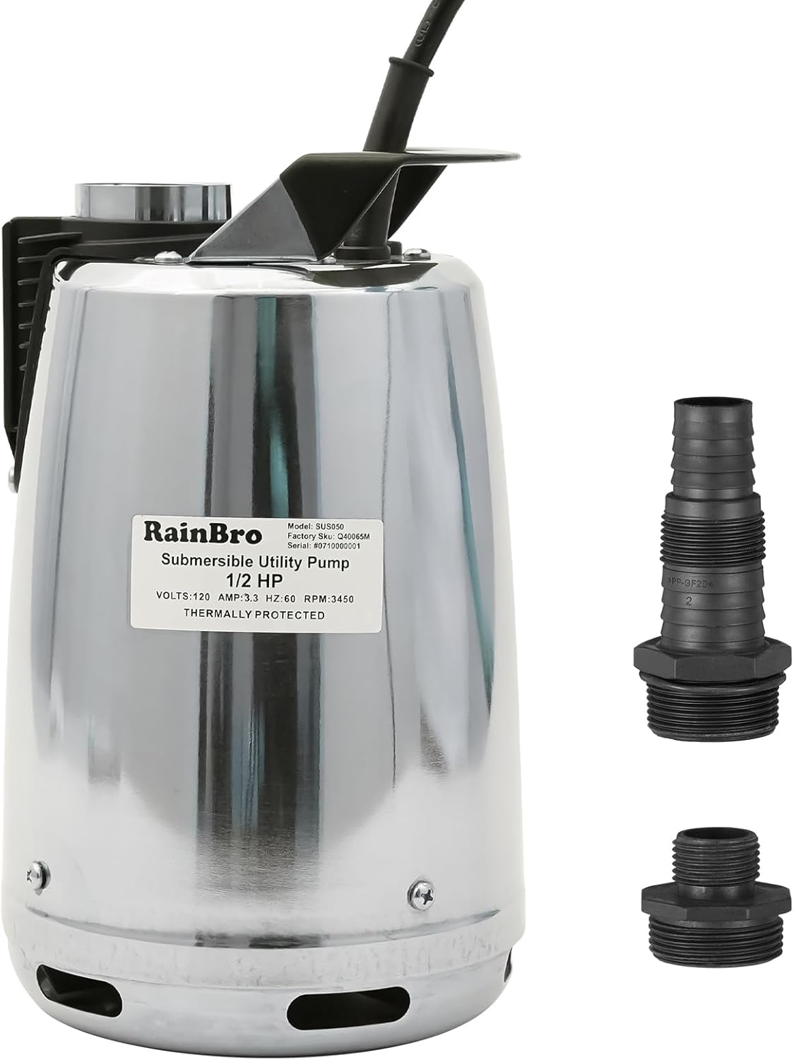 Submersible Sump Pump, 1/2 HP Sump Pump with 10ft Drain Hose Kit & 25ft Power Cord, Portable Submersible Water Pump for Pool Draining, Hot Tub, Basement Flood Removal, Garden Irrigation