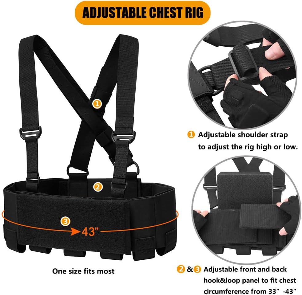 KRYDEX Tactical Chest Rig Elastic Cummerbund with 5.56/7.62 & Pistol Mag Pouch Holders,X Harness and Admin Pouch
