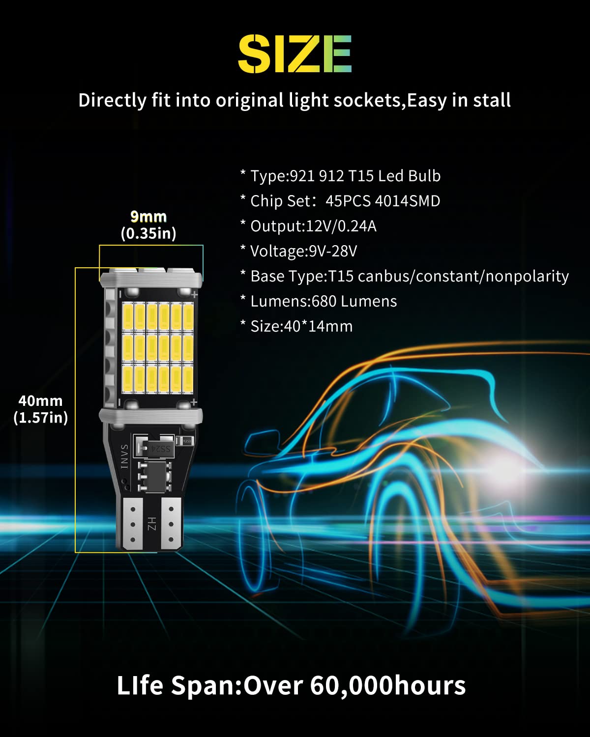 Ampoules LED T15 W16W - 6500K Blanc Froid, 3000LM, CANBUS Sans Erreur - Pour Feux De Recul/stationnement (2 Pièces)