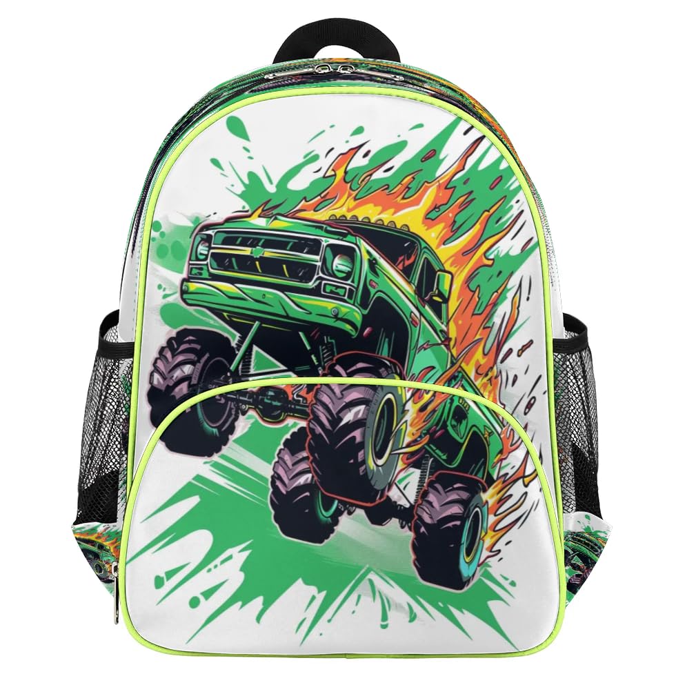 Sac à dos motif flammes Monster Truck Car pour enfants filles garçons petit sac école maternelle