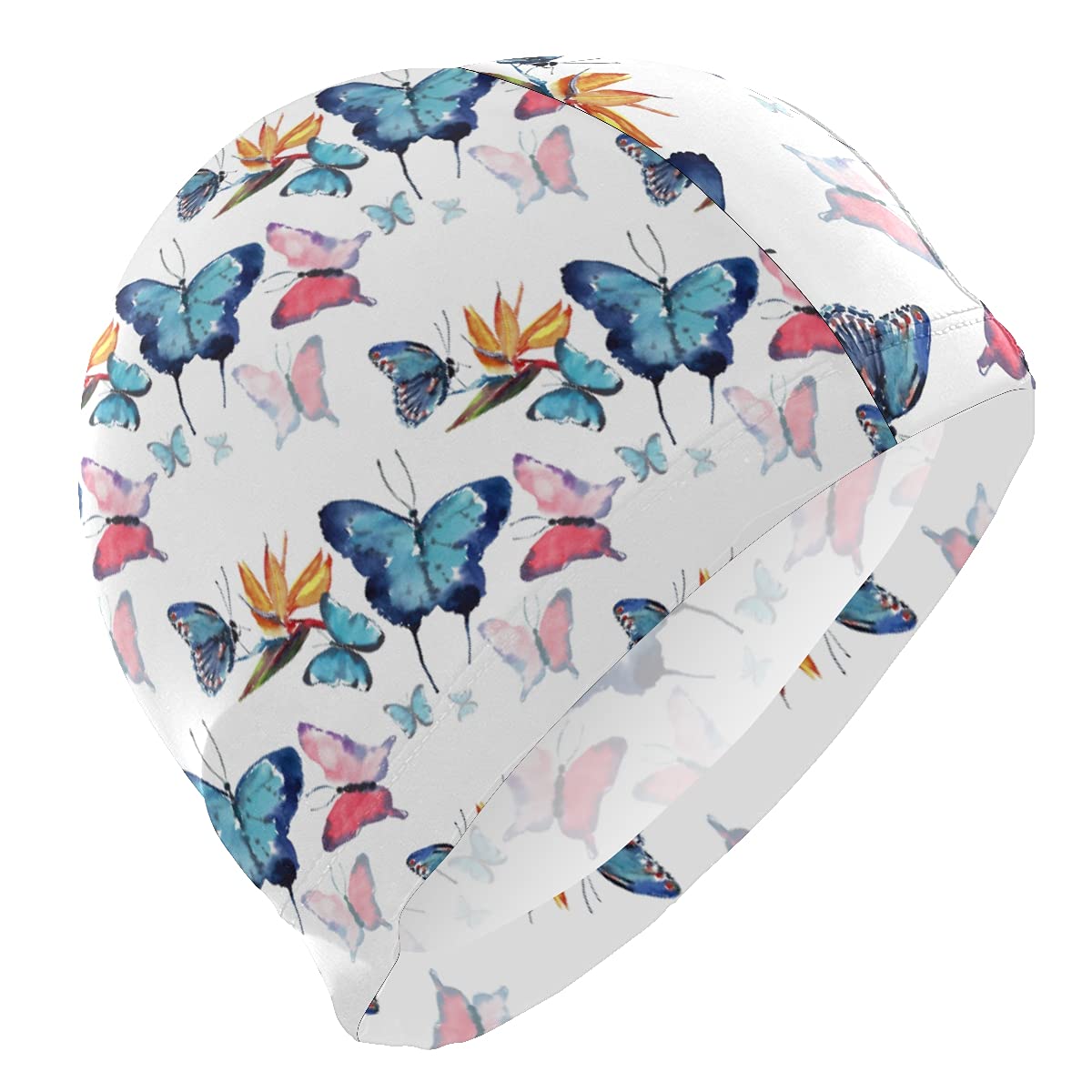 Hupery Colorful Butterflies Swim Cap Easy Put On/Off Swimming Caps Long Hair Short Hair Swim Caps for Adult Youth Women Men