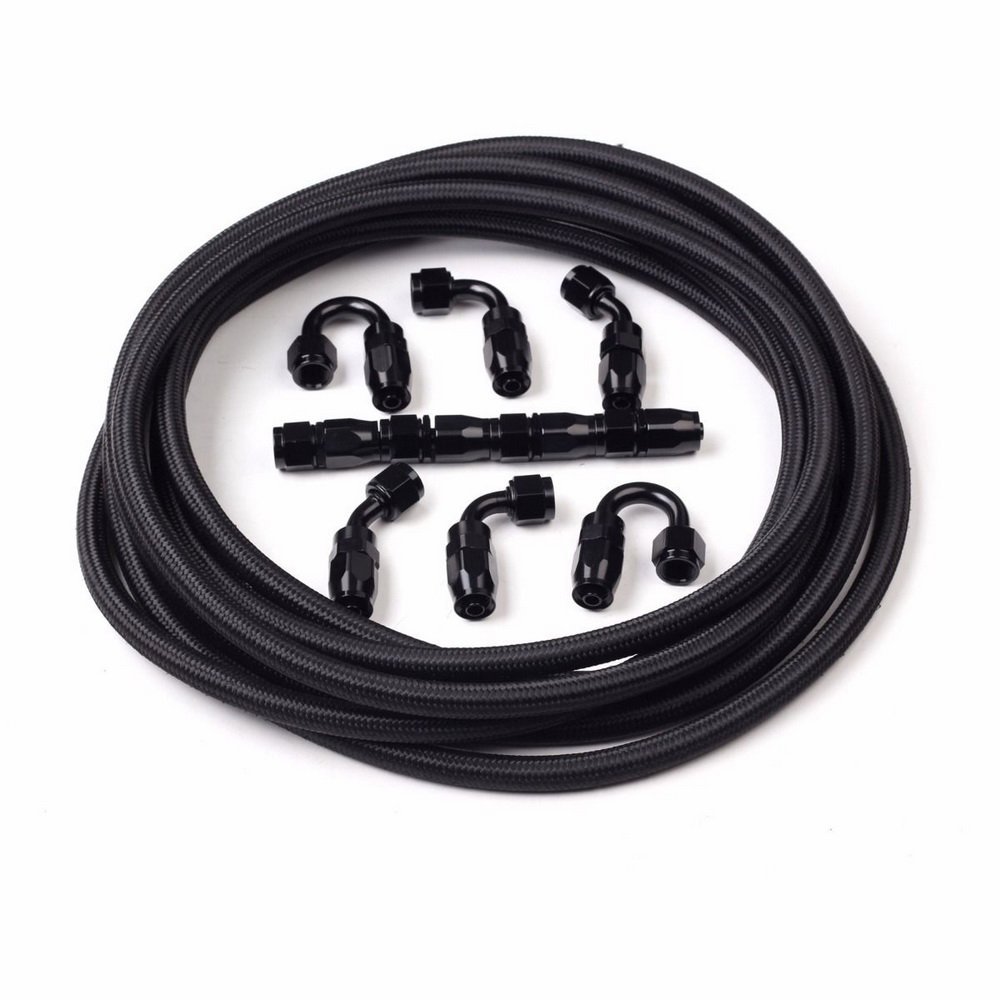 SUNROAD 8AN 20Ft Universal Braided Oil Fuel Line Hose Stainless Steel Nylon with 10PC Swivel Fitting