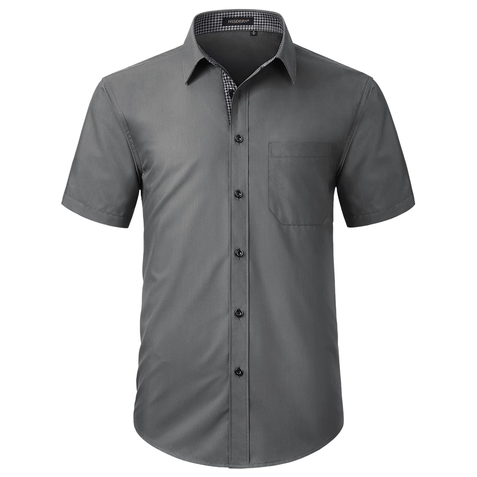 HISDERNMen's Short Sleeve Dress Shirt Regular Fit Formal Casual Business Shirt with Chest Pocket