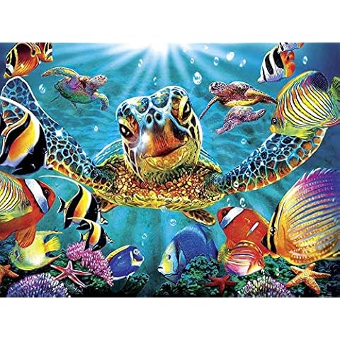 Tamseen Turtle 5D Diamond Painting Kits, Sea DIY Diamond Painting Kits for Adults Animal, Full Drill Paint with Diamonds Picture Fish, Crystal Cross Stitch Craft for Home Wall Decor 30x40cm Cover