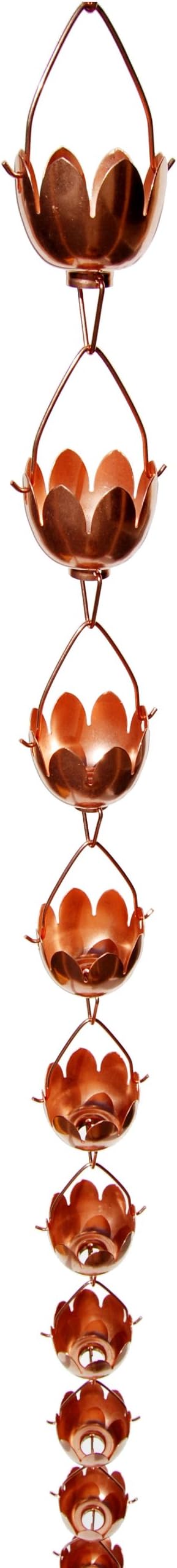 Lotus Lily Flower Extension Copper Rain Chain, 4-Feet