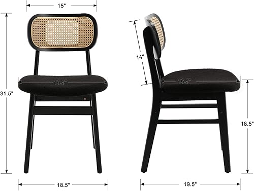 Vista 34 de EALSON Juego de 2 sillas de comedor de ratán, tapizadas de cuero, sillas de cocina de madera modernas de mediados de siglo, sillas laterales sin