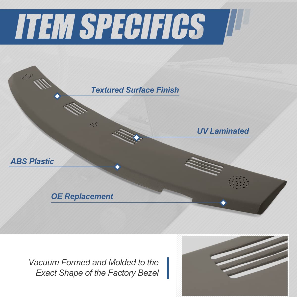 Auto Dynasty Front ABS Molded Dash Board Vent Grille Cover Cap Overlay Compatible with Dodge Ram Pickup Truck 1500 2500 3500 2002-2005 (Textured Dark Beige)