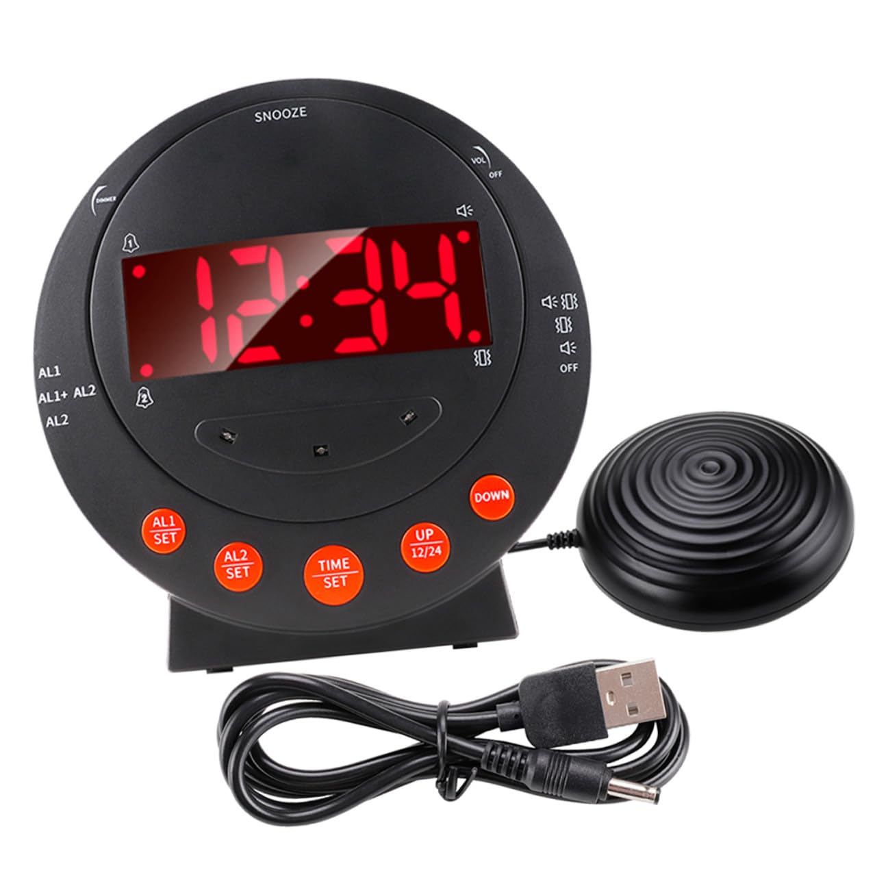 Toyvian Vibrationswecker Schwarzem Kunststoff Großen Digitalen Zahlen Starker mit Einstellbarer Helligkeit aus mit USB Kabel und für Tiefschläfer und Hörgeschädigte