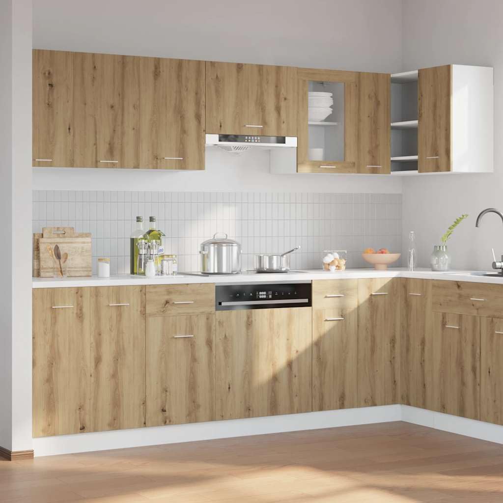 Set di 11 mobili da cucina Lyon Artisan in legno di rovere con molto spazio per cucina, pensili, dispense, credenza, cassettiera, ripiano, piano di lavoro