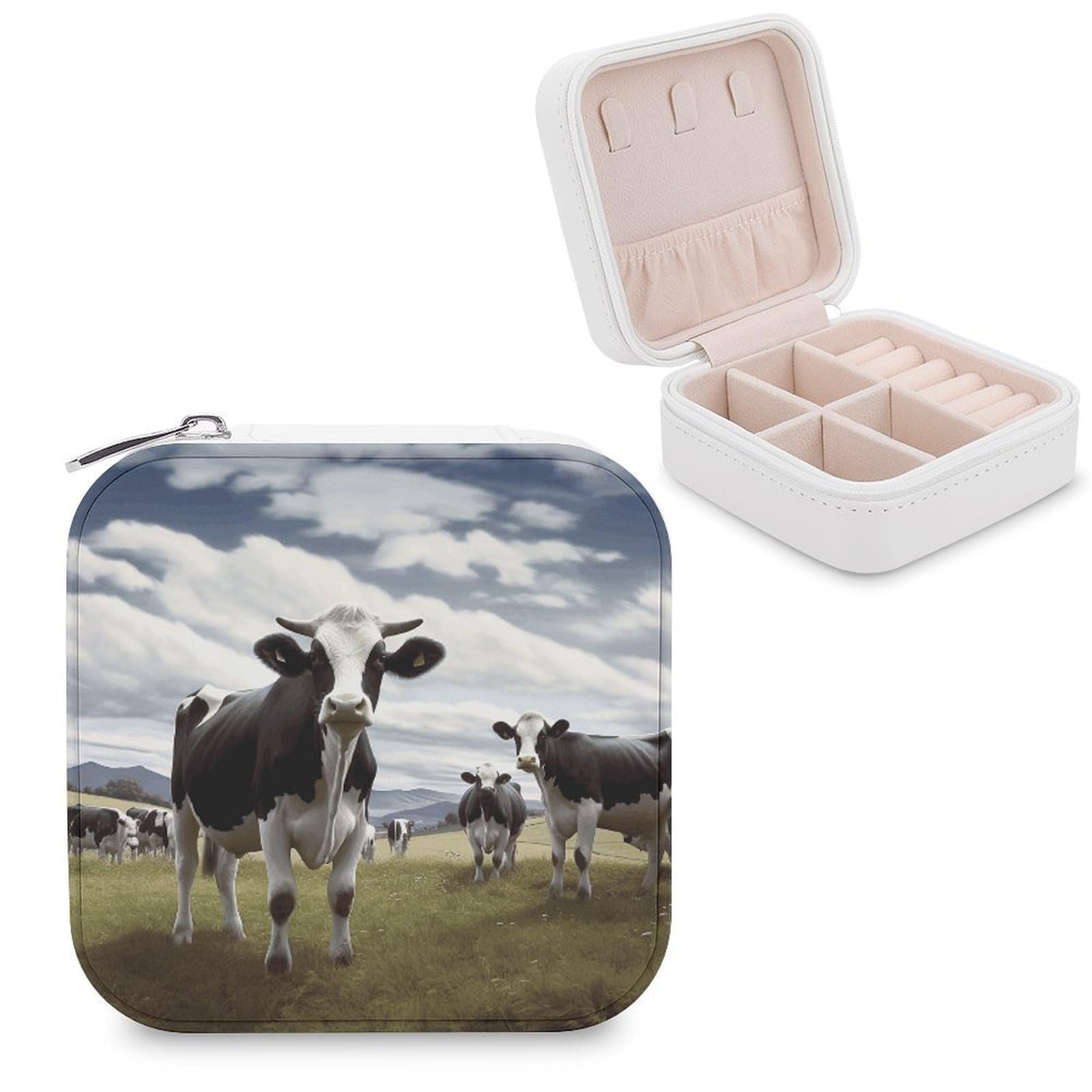 VstaDank Farm Cow Pictures Jewelry Box Exquisite Leather Jewelry Organizer Portable Trinket Organizer Fashion Travel Jewelry Case for Rings Earrings Necklaces Unique Gifts for Women