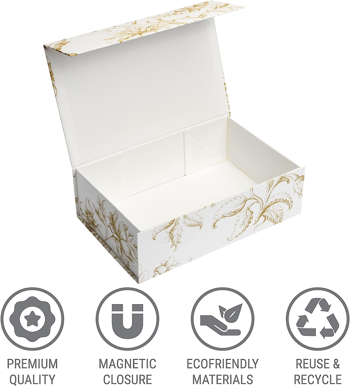 Luxury Keepsake Gift Box 3-Pack | Gold Floral Decorative Boxes with Magnetic Lids for Presents, Wedding Memory Box, and Bridal Gifts. 11.5" x 7.5" x 3.5"