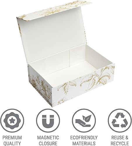 Miniatura 4 de Sorarto Caja de regalo de lujo con tapa magnética, paquete de 3 cajas de regalo decorativas florales doradas para regalos, regalos de boda y