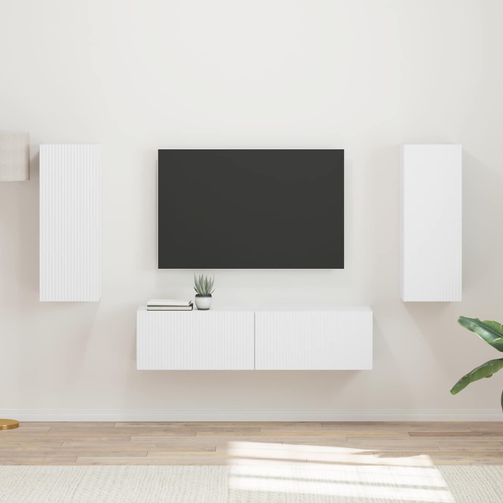 TV-Schrankset Wandmontiert 2 pcs Weiß, Holzwerkstoff, Modernes Design, 30x80cm & 60x30cm, für Wohnzimmer, Media Center Aufbewahrung