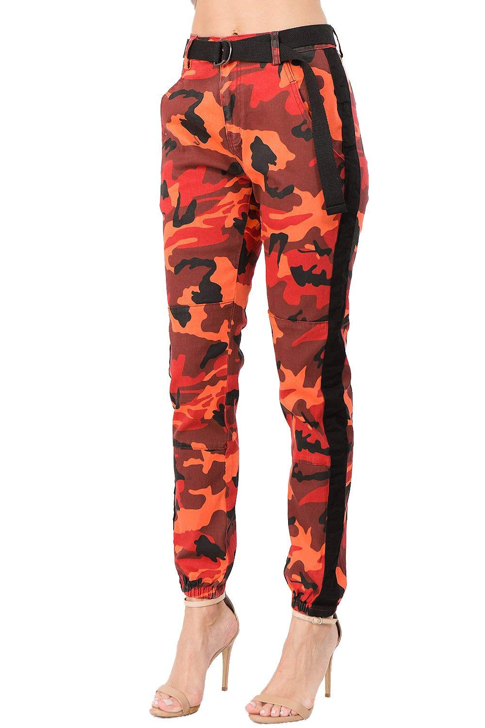 TwiinSisters Women's High Waist Slim Fit Jogger Cargo Camo Pants for Women with Matching Belt