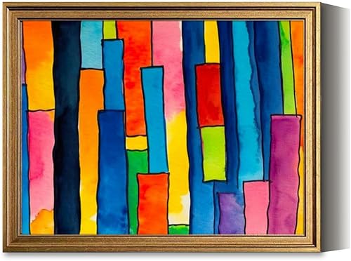 Vintage Framed Wall Art Bright abstract colorful Canvas Paintings Wall Decor Pictures Posters Prints for Living Room Bathroom Bedroom Kitchen Artwork
