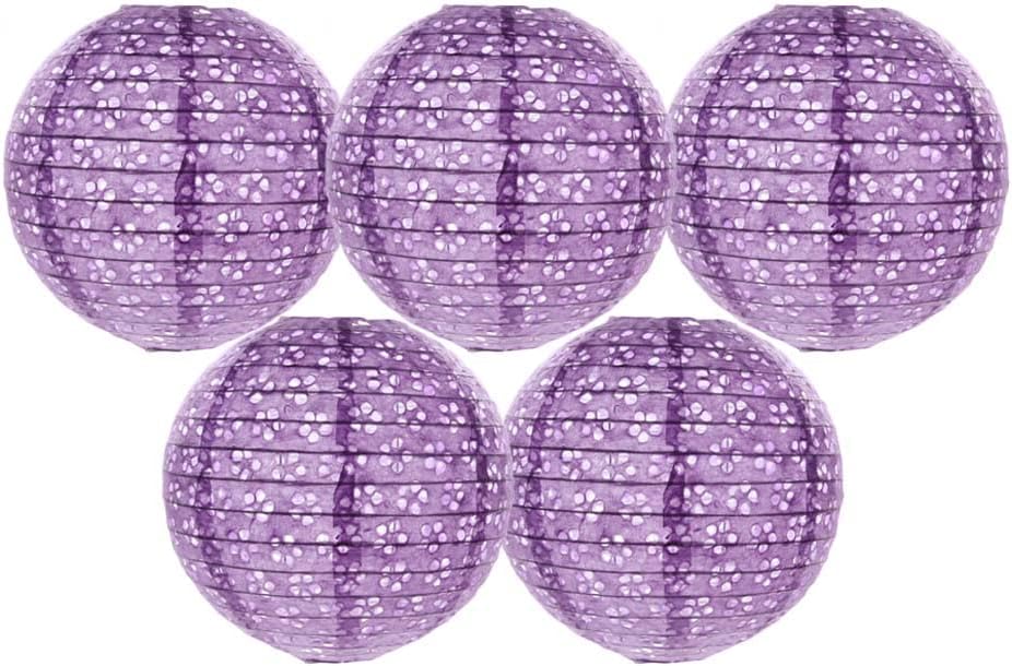 5 Pcs 8" Purple Chinese Style Paper Lantern Hollow-Out Decorative Hanging Lanterns for Wedding Party Christmas