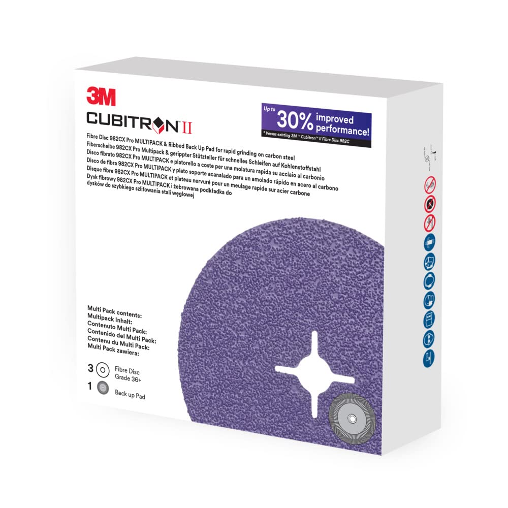 3M Cubitron II Fibre Disc 982CX Pro, 36+, disco scanalato con imbottitura di backup a coste, 115 mm