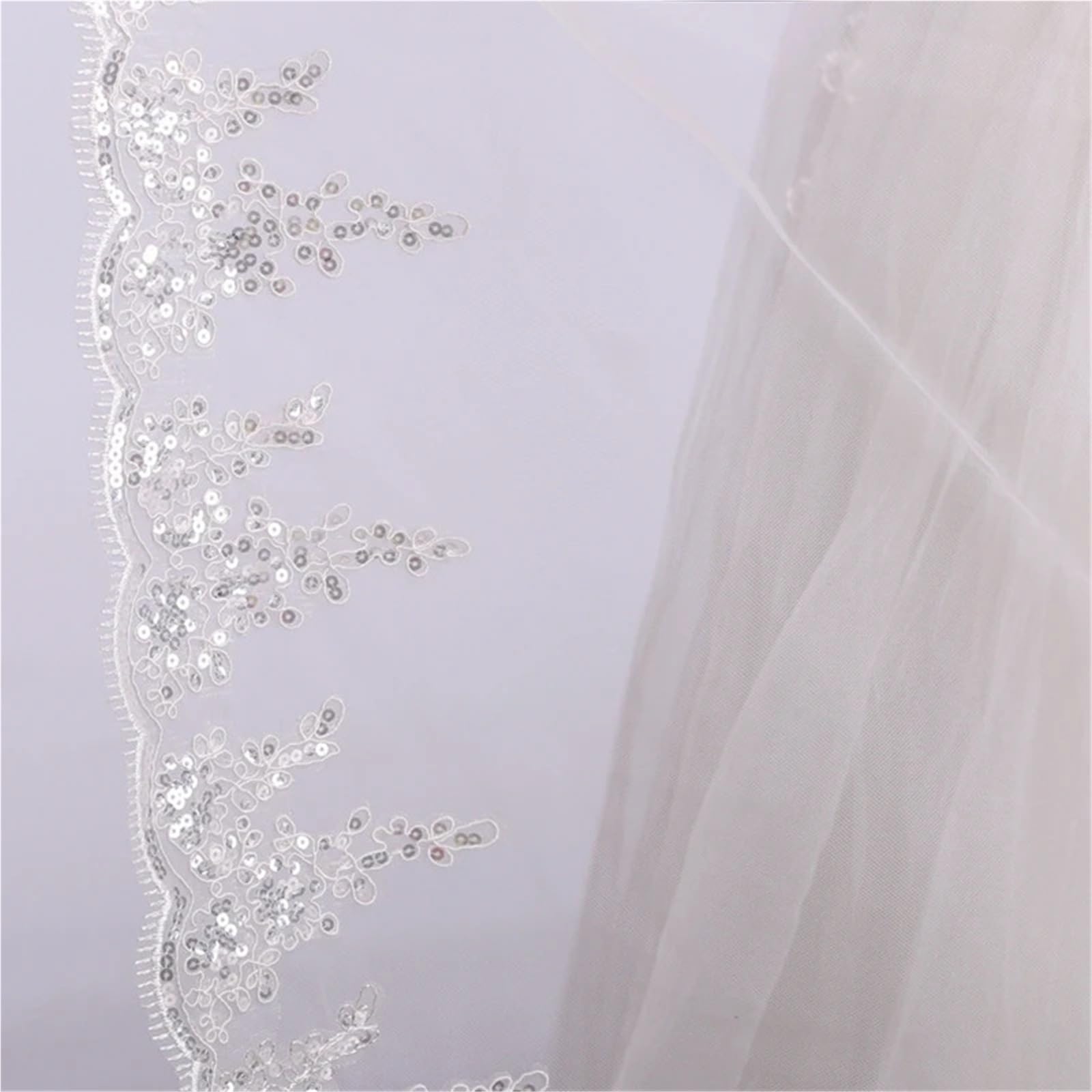 Generico Nuovo arrivo 1 strato paillettes pizzo bordo veli da sposa economici accessori da sposa Welon Matrimonio velo da sposa sexy