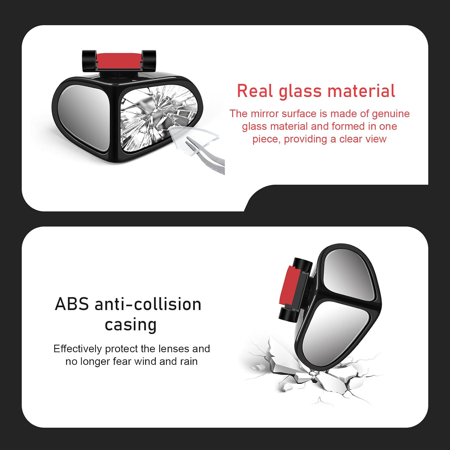 2PCS Car Blind Spot Mirrors, Double-Sided 360° Adjustable Rotating Rear View Mirror, HD Glass Wide Angle Auxiliary Blindspot Mirror, Universal for Most Car