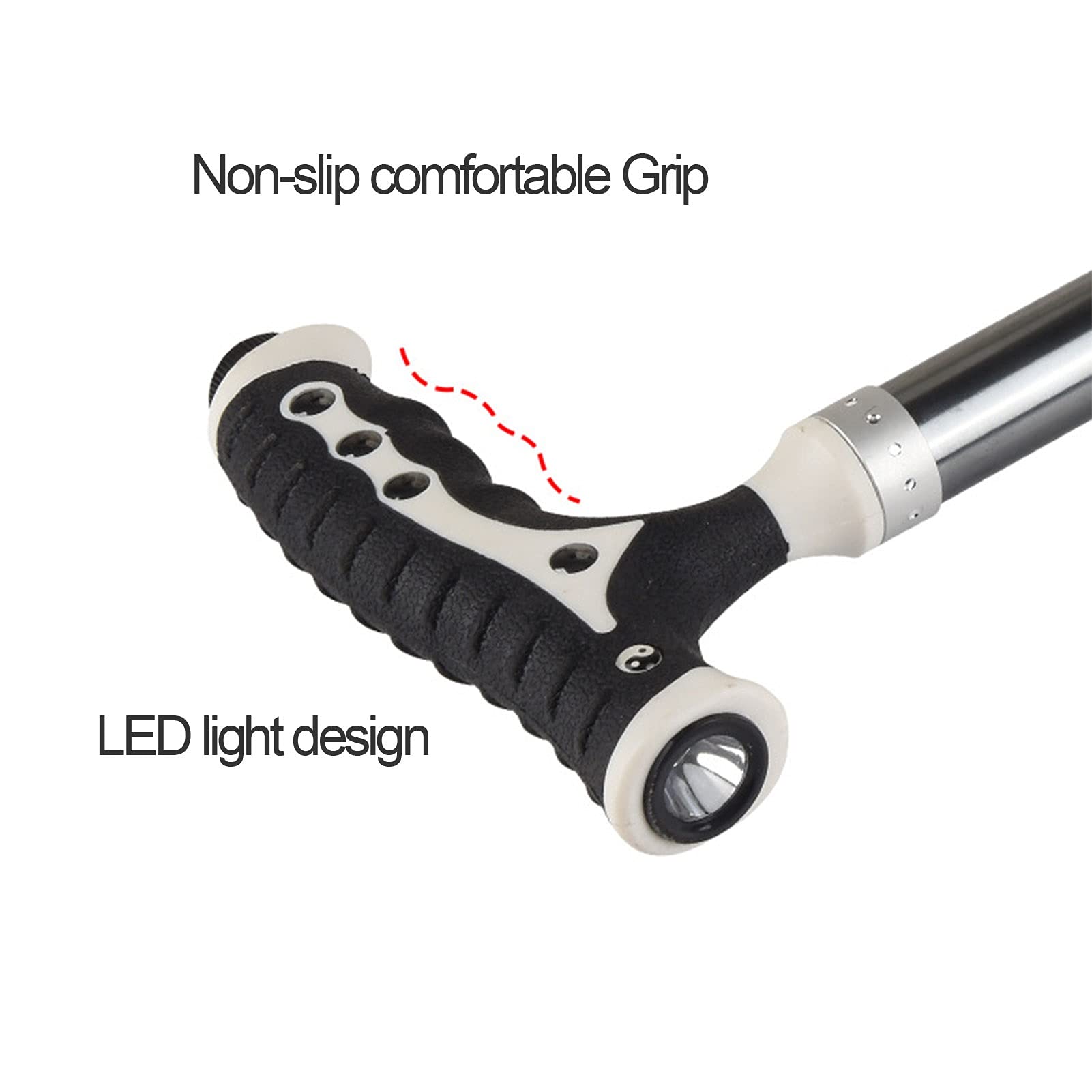 Pasillo de Aluminio con Silla de Masaje Asiento Plegable Bastón, Bastones Ajustables en Altura con luz LED, Asas cómodas y Base Antideslizante