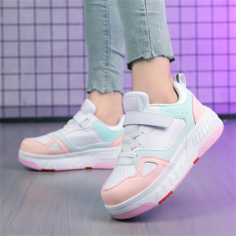 Mateju Zapatos con Ruedas Niñas Niños, Zapatillas con 4 Ruedas Ajustables, Zapatillas de Skateboarding Multiusos 2 en 1 Zapatillas de Correr al Aire Libre para Niños y Adultos