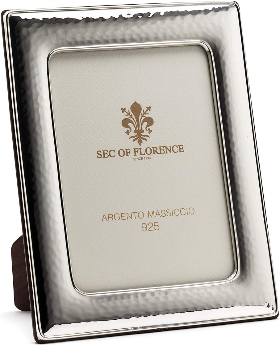 SEC OF FLORENCE 7"x5" in Hallmarked Solid Sterling Silver 925 Photo Picture Frame with Mahogany Wood Back 7182/13X18