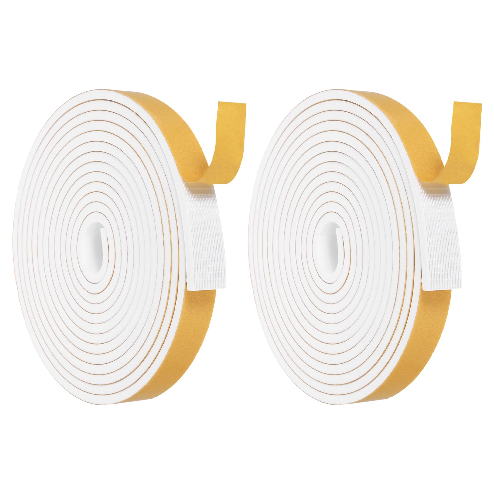 sourcing map Weather Door Seal Strip Tape, Door Insulation Stripping Single Side Strong Self Adhesive Foam Tape Gap Filler for Doors, Window, 25MM x 6MM x 5M White 2 Pack