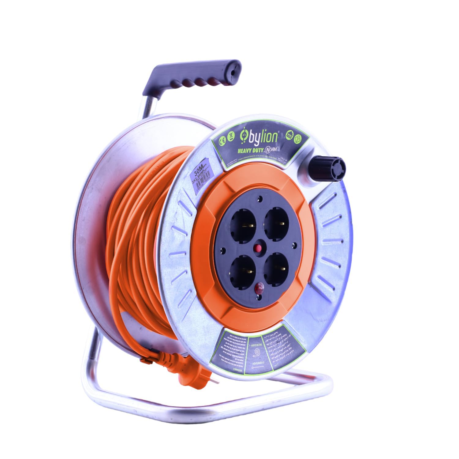 Bylion IP20 Metal Makaralı 4 Prizli Uzatma Kablosu 3x2.5 mm CCA Kablo 30 Metre Termal Sigortalı