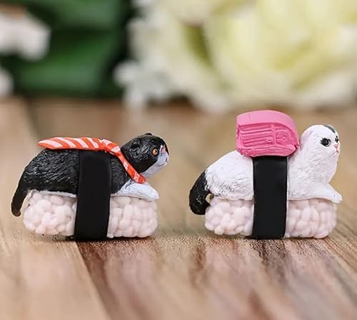 Miniatura 6 de 5 figuras de gato de sushi de dibujos animados Bonito adorno creativo hecho a mano para decoración del hogar Mini figura de gato animal decoración