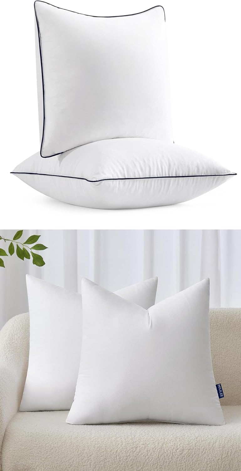 MIULEE 20x20 Pillow Inserts, Fluffy Down Alternative Filling Pack of 2 Ultra Soft Throw Pillows Bundle Nowoven Decorative Pillow Inserts for Sofa Couch Bed