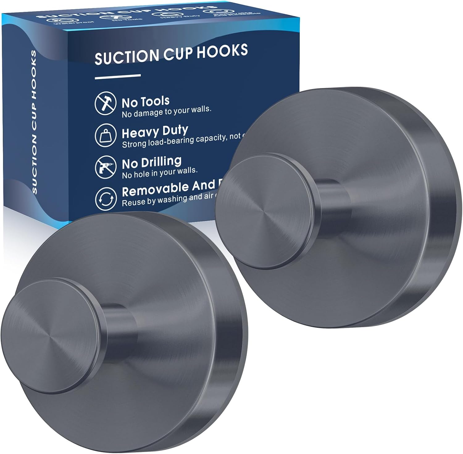 Suction Cup Hooks for Shower,Removable Shower Towel Suction Hooks for Bathroom Wall,Kitchen,Glass,Mirror,Tile to Hang Robes,Loofah-Grey(2-Pack)