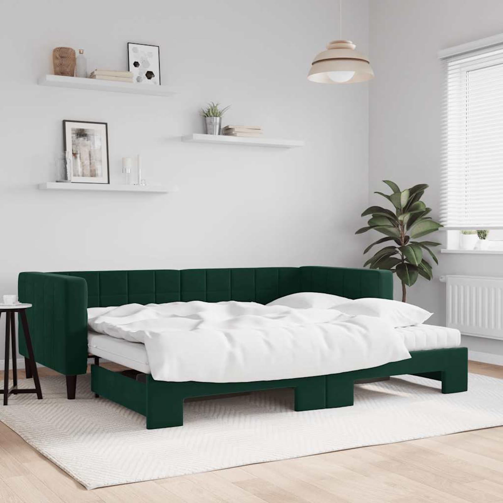 ATOMSTACK MAKER Divano letto 2 in 1 estensibile con rivestimento in velluto verde scuro, include 2 materassi in schiuma 90 x 200 cm, ideale per soggiorno o camera da letto degli ospiti, design moderno