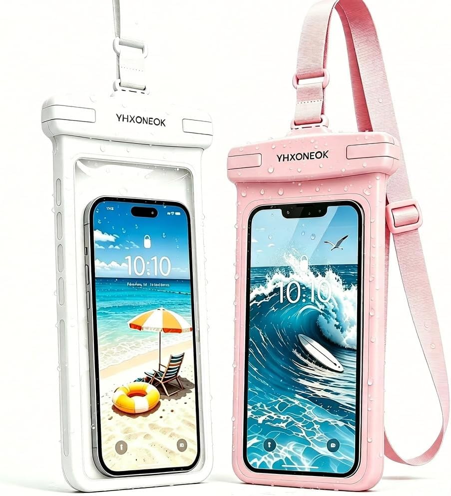 Waterproof Phone Pouch 2-Pack, IPX8 100FT Waterproof Case for iPhone & Samsung with Premium TPU Touch Screen & Lanyard, Perfect for Beach, Cruise, Kayak & Swimming - 7" Pink + 8" White