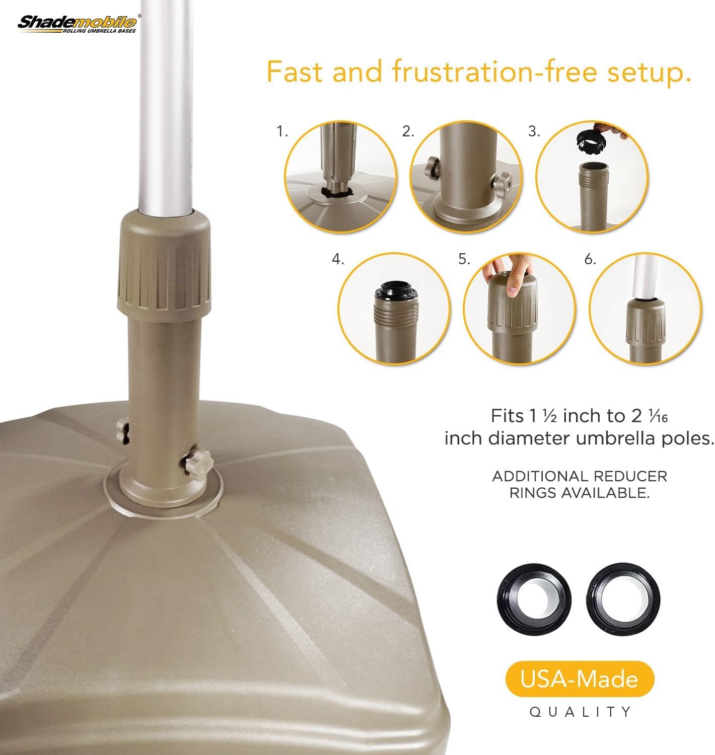 Outdoor Umbrella Stand w/Easy Rolling Base (up to 125lb) Heavy Duty Universal Design for Weighted Commercial Patio & Deck Big Mobile Sun Shade w/Hidden Wheels | Sand