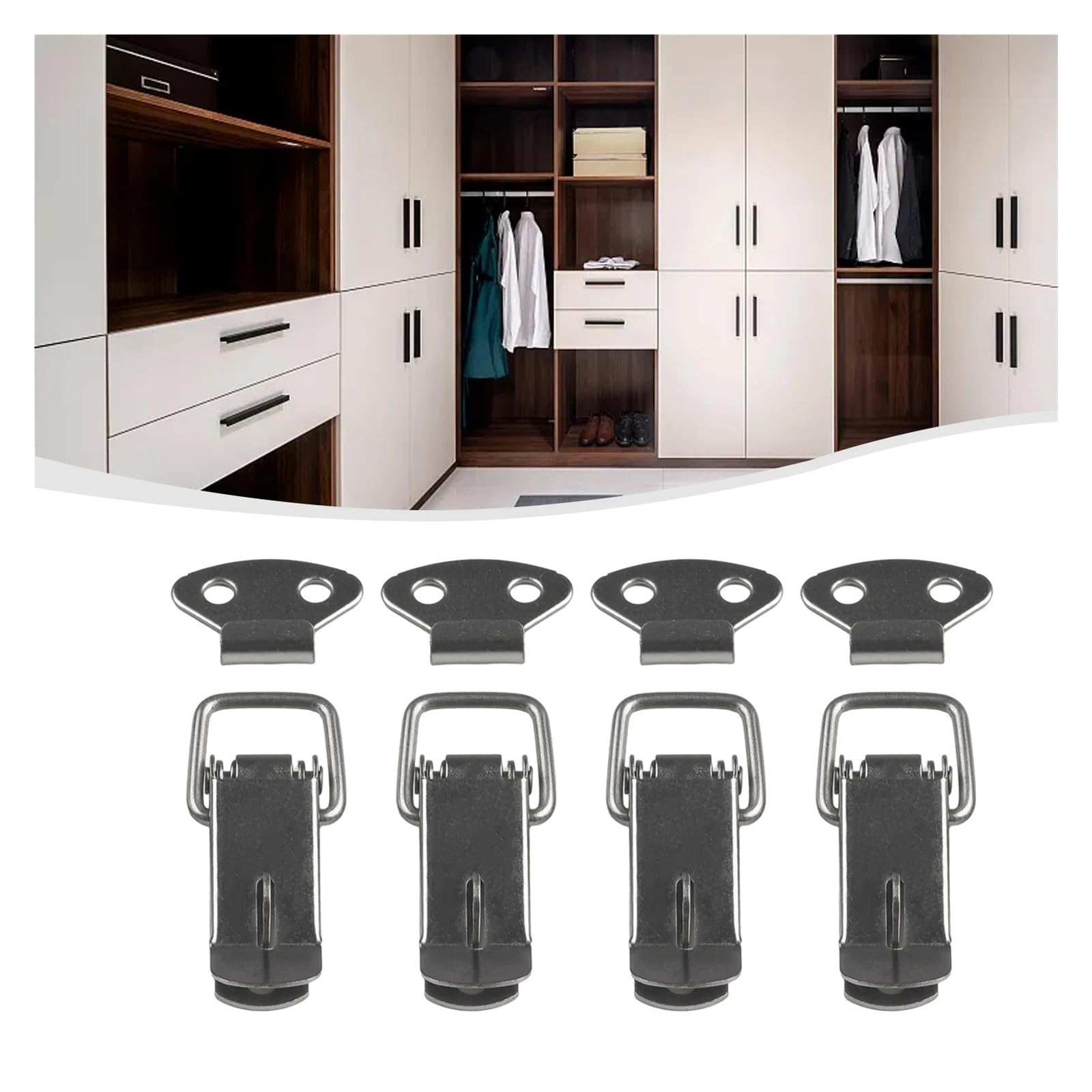 30PCS Door Latches Cabinet Spring Catch Boxes Handle Toggle Lock Clamp Hasp Für Fenster Toolbox(Silver-Without Lock)