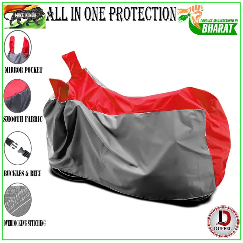 Image of DUFFEL-Two Wheeler Bike Body Cover Compatible for Bajaj Pulsar 220 Bs6 Heat Protectio /UV-Rays /Birds Dropping /DustProof /Waterproof All Variants [Gray Red]