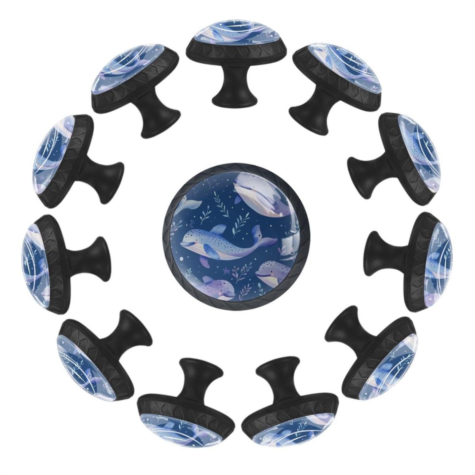 Boutons de tiroir en verre haut de gamme transparent avec motif de baleine