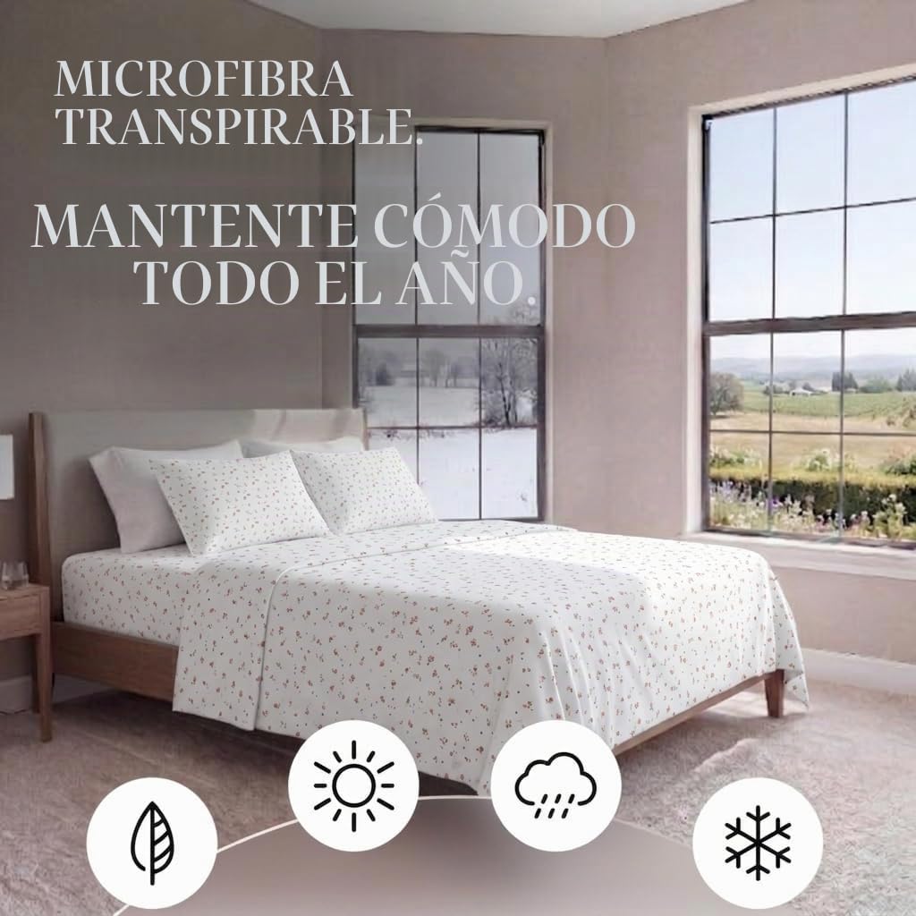 Linen Market LM Pattern 4PC Juego de sábanas, Microfibra, Rosa Floral, Matrimonio Doble