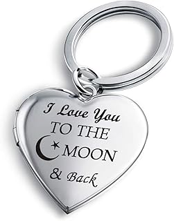 PHOCKSIN Locket Keychain for Women Men Photo Lockets that Holds Pictures Key Rings Chain Engraved I Love You to the Moon and Back