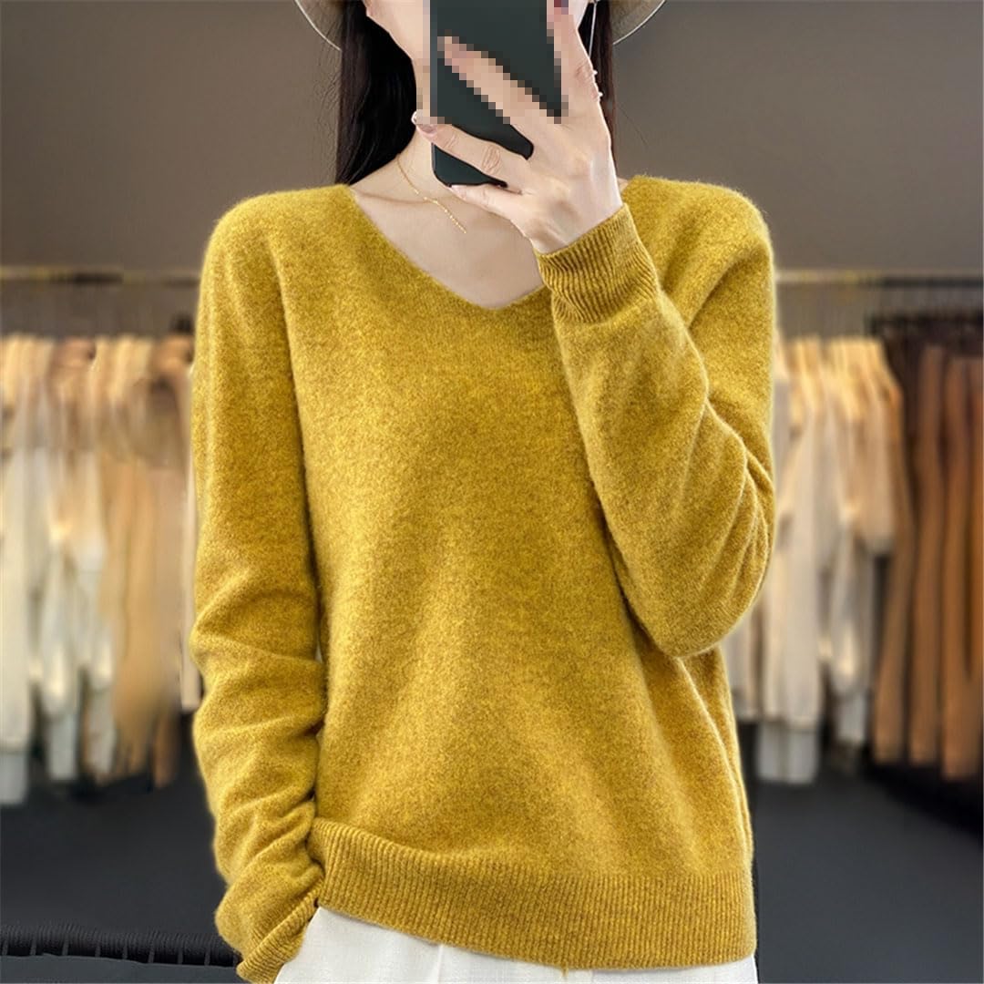 Maglione da donna in lana con scollo a V lavorato a maglia pullover basic casual slim manica lunga