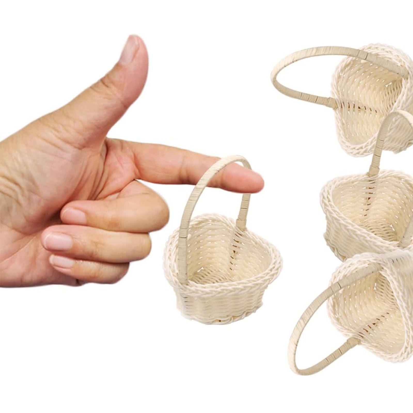 Cestini In Vimini Con Manico, 8 Pezzi Cestini Piccoli In Vimini, Contenitori Di Fiori per Matrimoni, Contenitori Da Canestri, Mini Canestri Di Rattan per Regali, Rustici, Matrimoni, Feste, Bianco