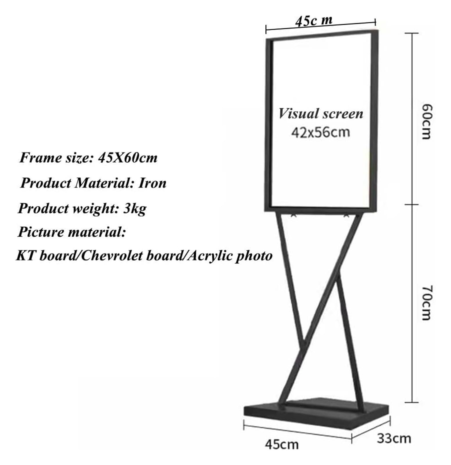 Portacarteles vertical de doble cara, soporte para carteles de pie, guía para carteles, soporte para carteles, 152,4 cm de alto, construcción estable, ligero y portátil (solo soporte) (negro, 45 x 60