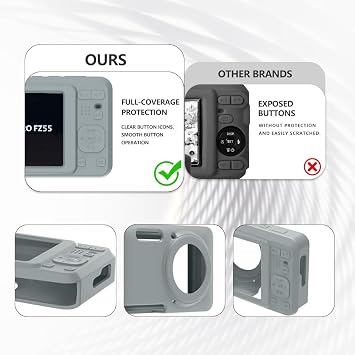 Kodak PIXPRO FZ55、FZ55アクセサリー用ケース、ソフトシリコン保護ケース、スクリーンプロテクター2枚とリストストラップ1本付き - グレー