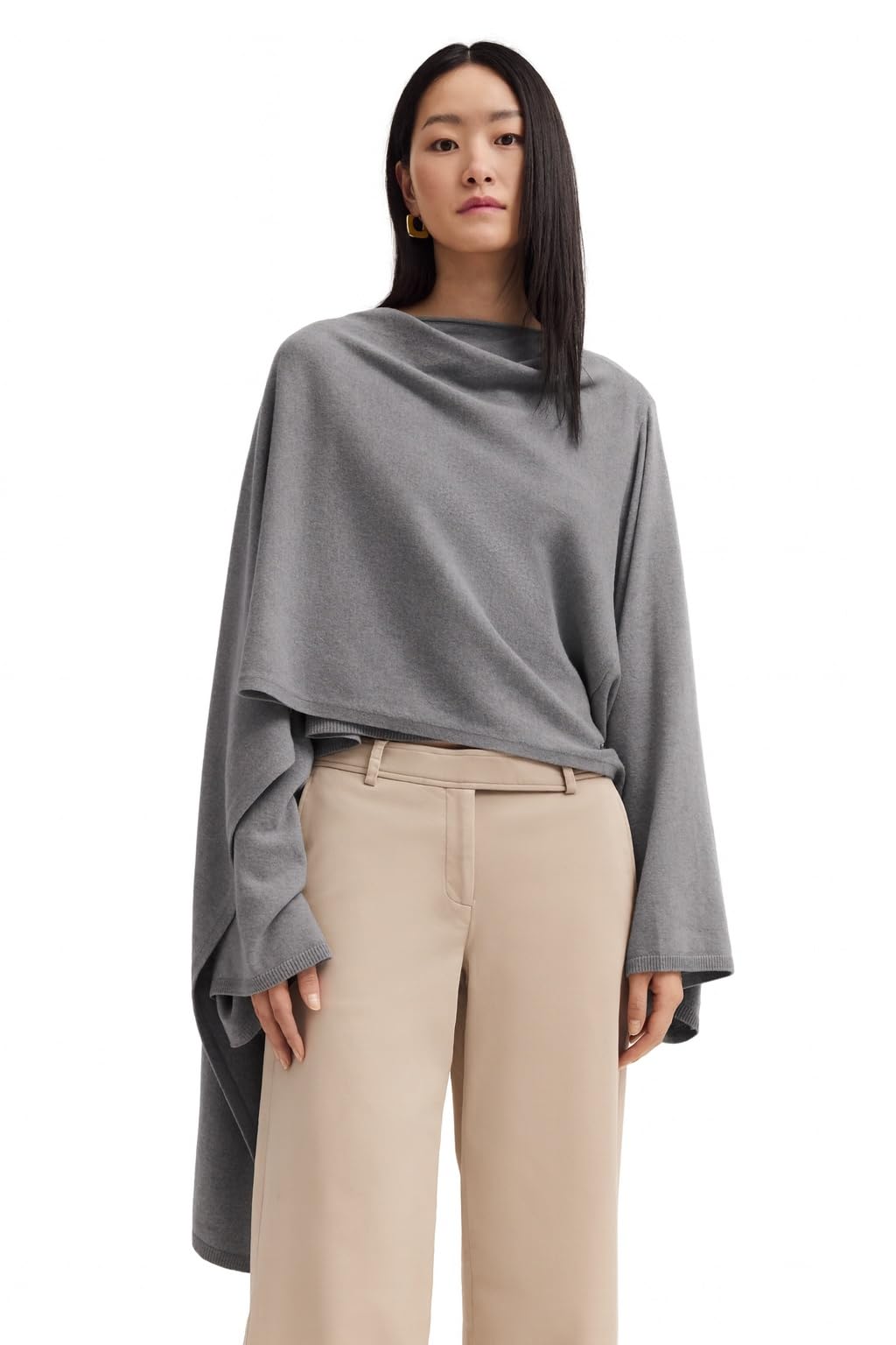 bugatti Damen Poncho W9086-85280 Rundhalsausschnitt weicher Wolle-Viskose-Polyamid-Kaschmir-Mix elegant leicht wärmend